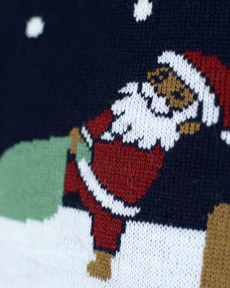 Suéter de Navidad con Luces LED para Hombre Azul Merry Christmas Santa