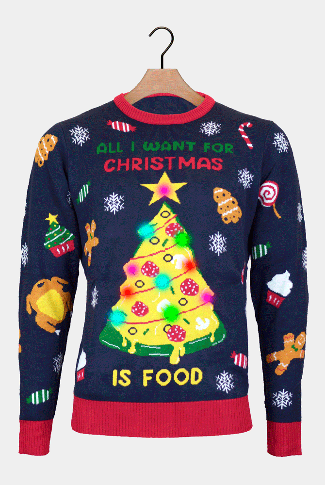 Suéter de Navidad con Luces LED para Hombre Christmas Food