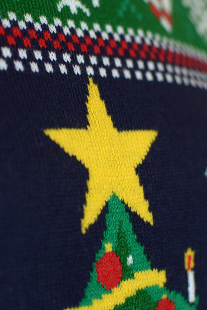 Suéter de Navidad con Luces LED para Familia Azul con Árbol Navidad Detalle Estrella