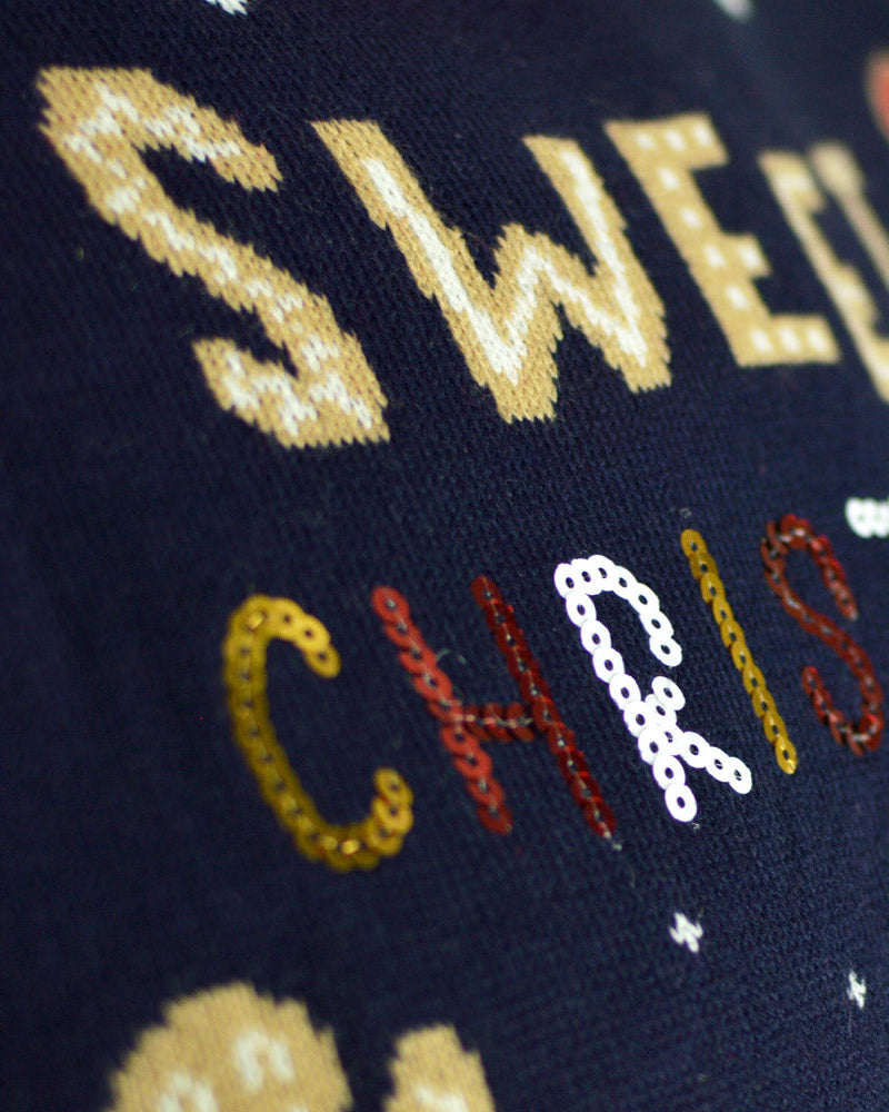 Suéter de Navidad con Luces LED para Familia Azul Ginger Cookie Detalle