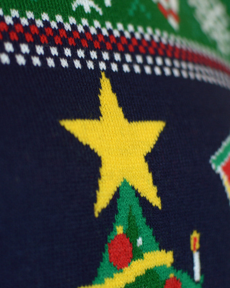 Suéter de Navidad con Luces LED para Hombre Azul con Árbol Navidad Detalle Estrella