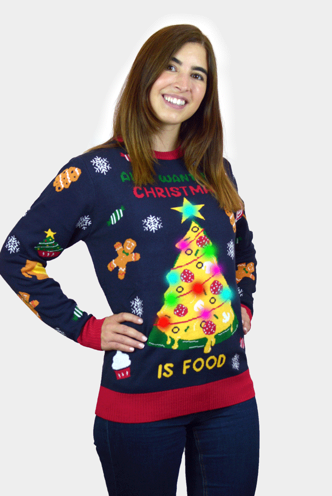 Suéter de Navidad con Luces LED Mujer Hombre Christmas Food