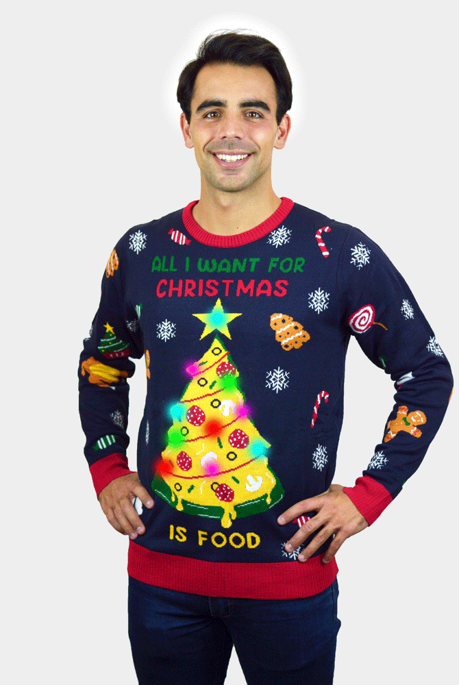 Suéter de Navidad con Luces LED para Hombre Christmas Food hombre