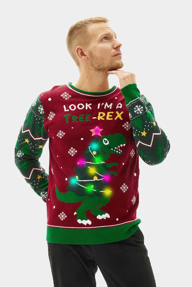 Suéter de Navidad con Luces LED para Hombre Christmas Tree-Rex