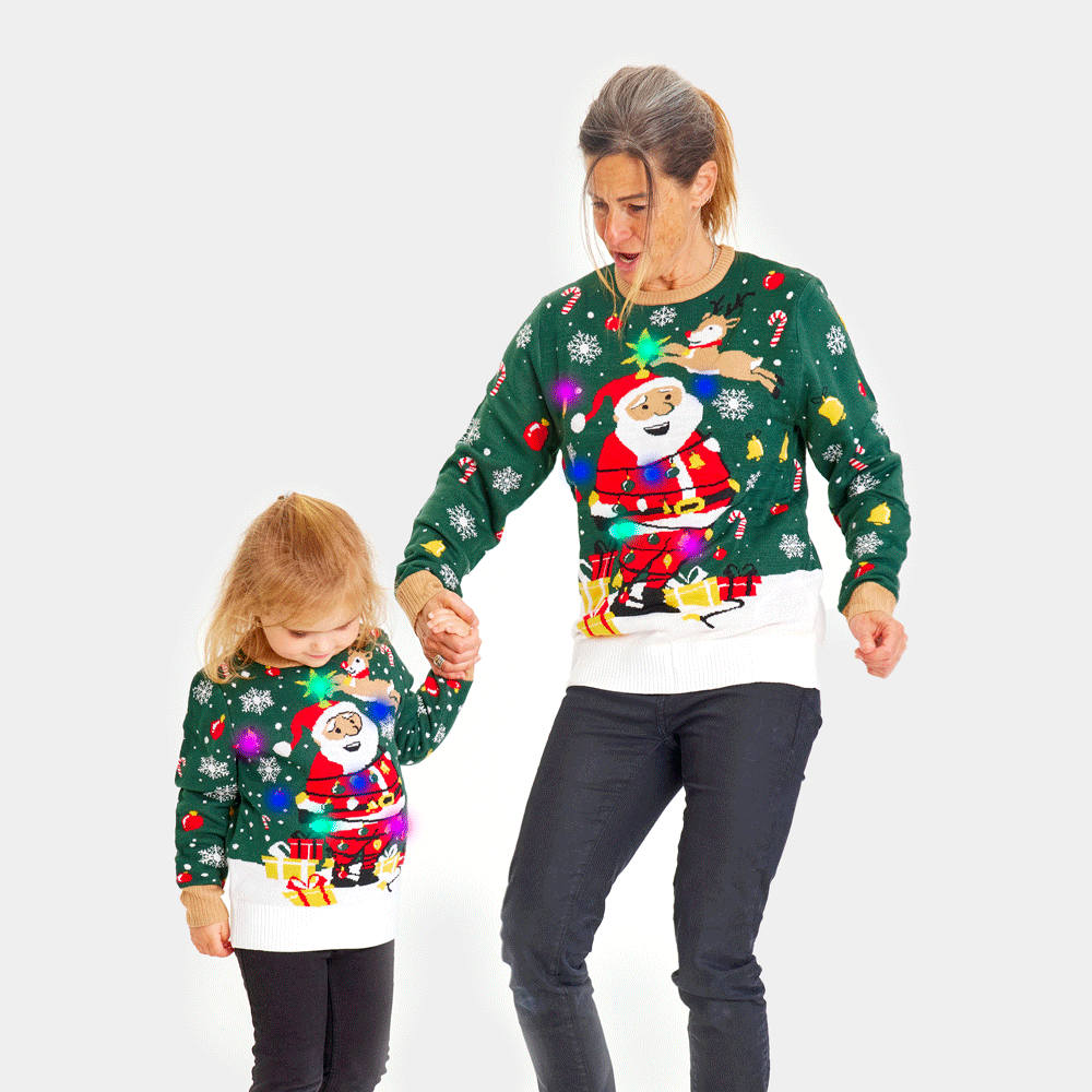 Suéter de Navidad con Luces LED Familia Hombre Papá Noel hecho un Lío