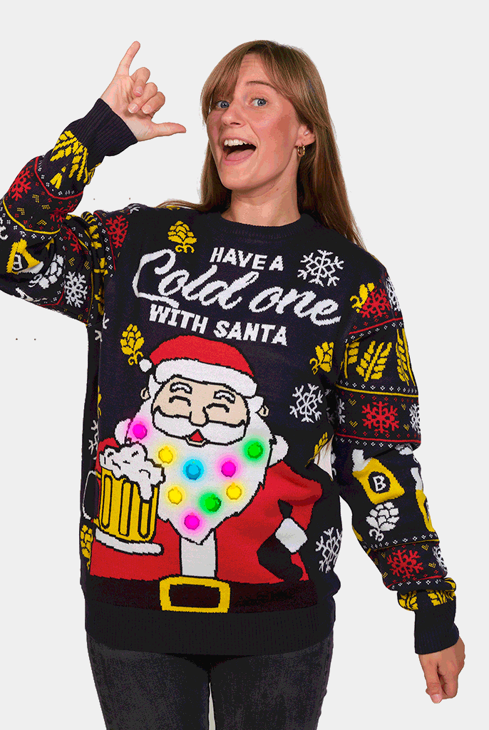 Suéter de Navidad con Luces LED Mujer Hombre Santa con Cerveza