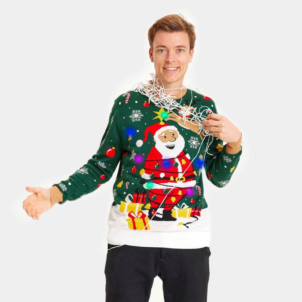 Papá Noel hecho un Lío Suéter de Navidad con Luces LED Hombre