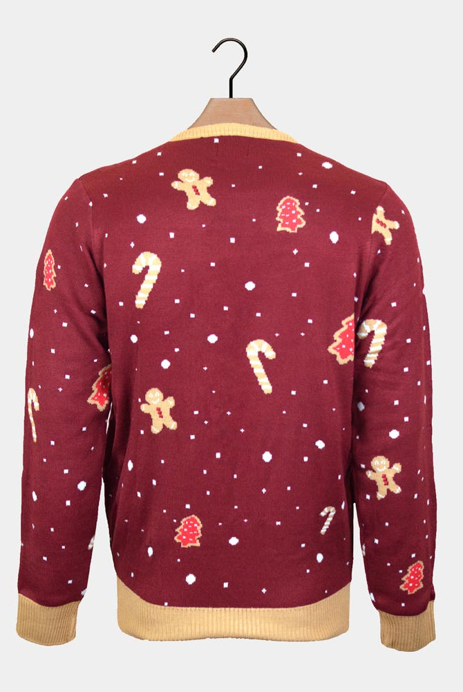 Suéter de Navidad con Luces LED para Hombre Rojo Ginger Cookie espalda