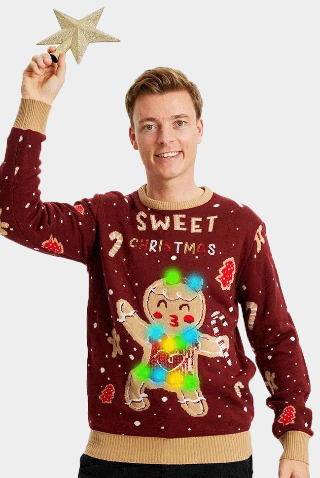 Suéter de Navidad con Luces LED Hombre Rojo Ginger Cookie