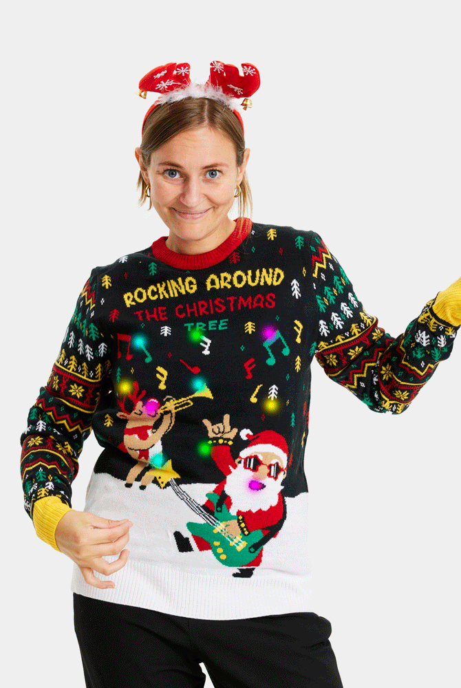 Suéter de Navidad con Luces LED para Hombre Mujer Santa Rockero