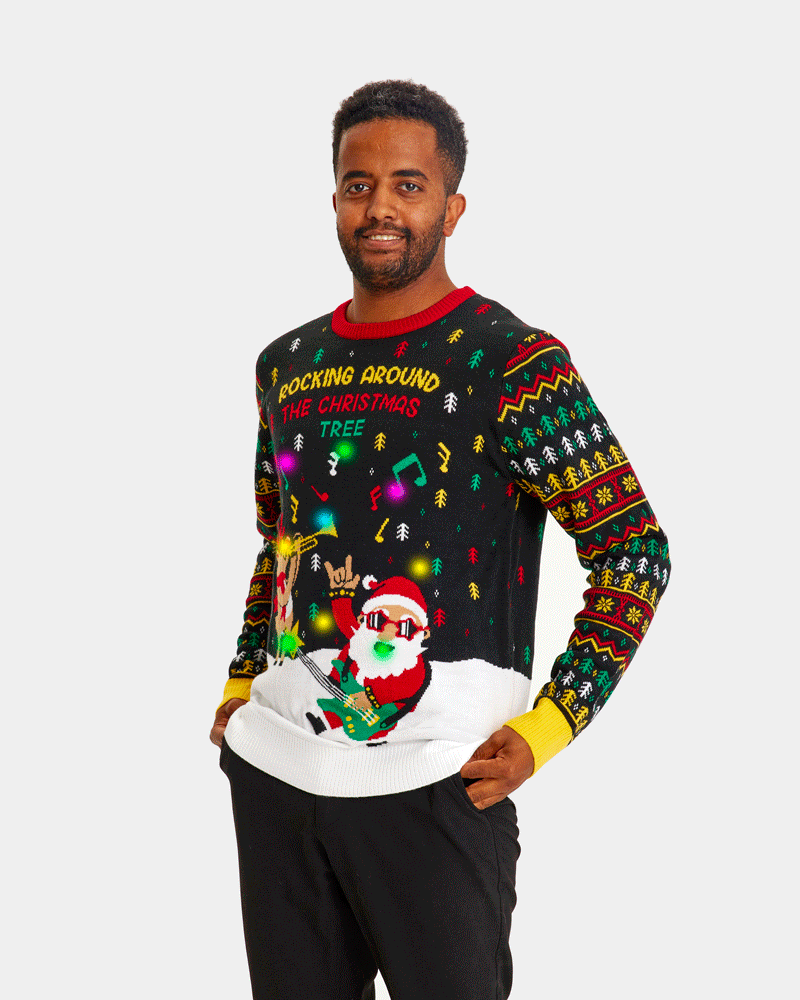 Rockero Suéter de Navidad con Luces LED Hombre Santa