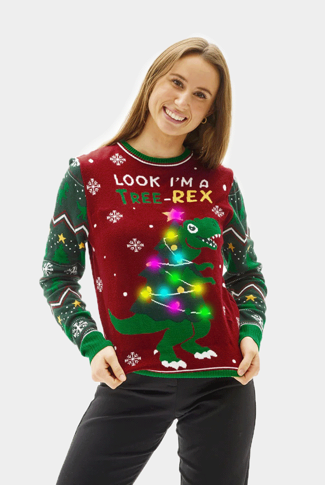 Mujer Suéter de Navidad con Luces LED Christmas Tree-Rex