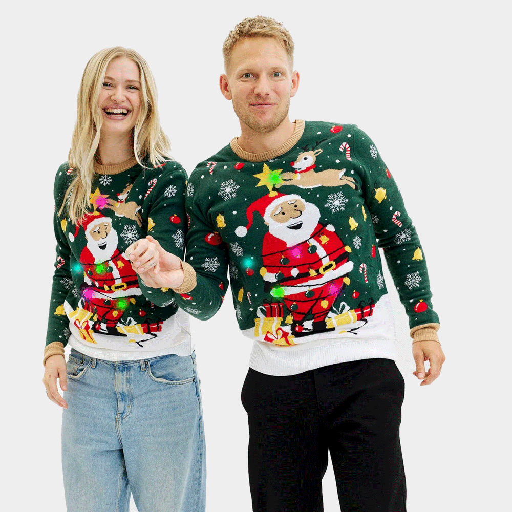 Suéter de Navidad con Luces LED Hombre Mujer Papá Noel hecho un Lío