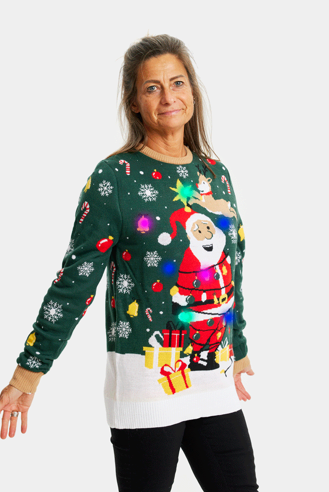 Papá Noel hecho un Lío Suéter de Navidad con Luces LED Mujer