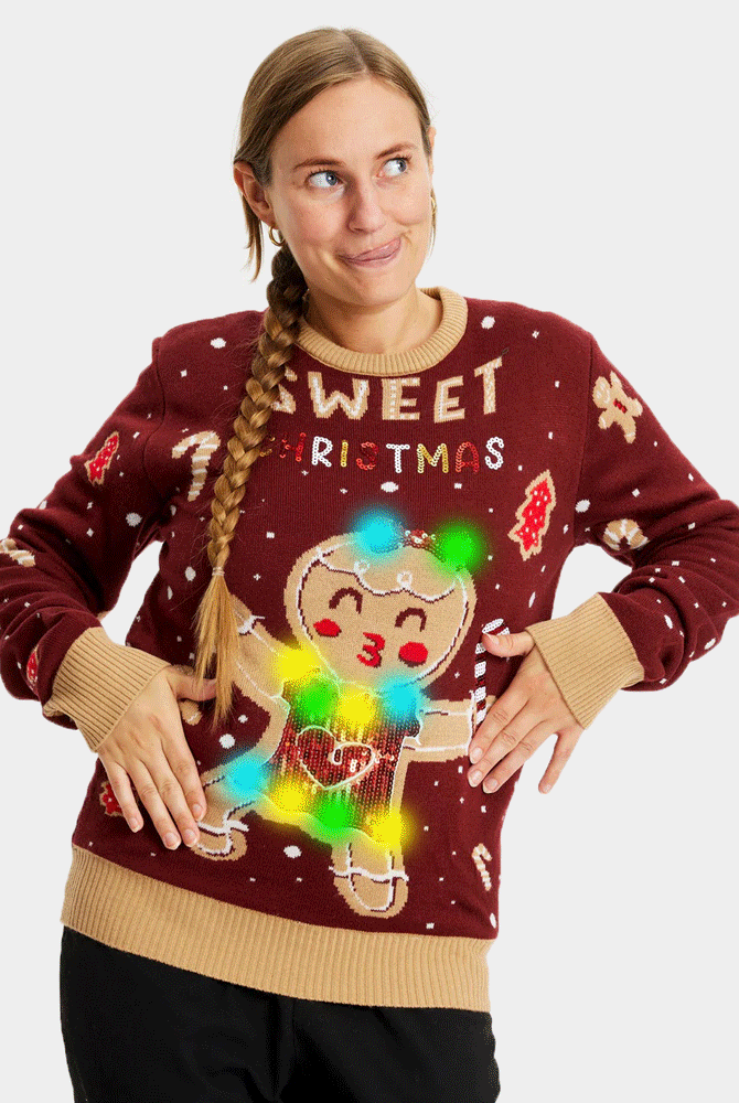 Suéter de Navidad con Luces LED Mujer Rojo Ginger Cookie