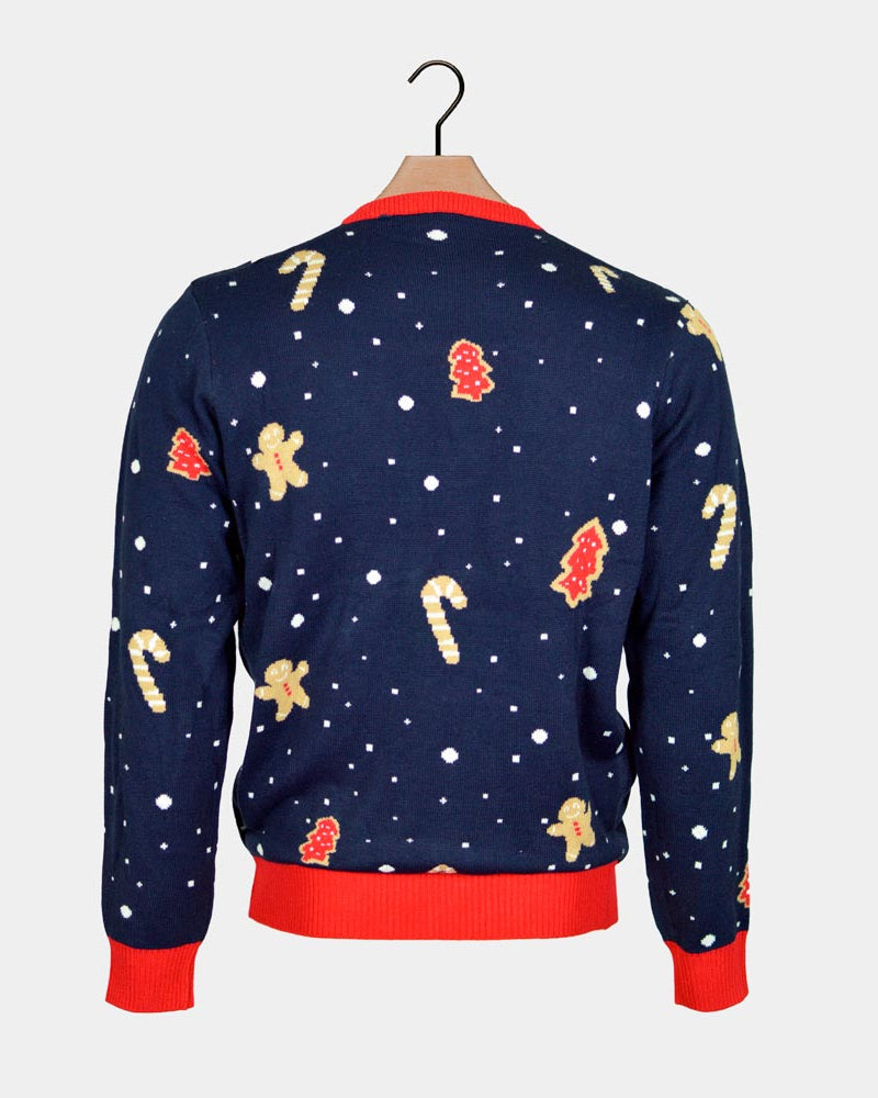 Suéter de Navidad con Luces LED Niña y Niño Azul Ginger Cookie Espalda