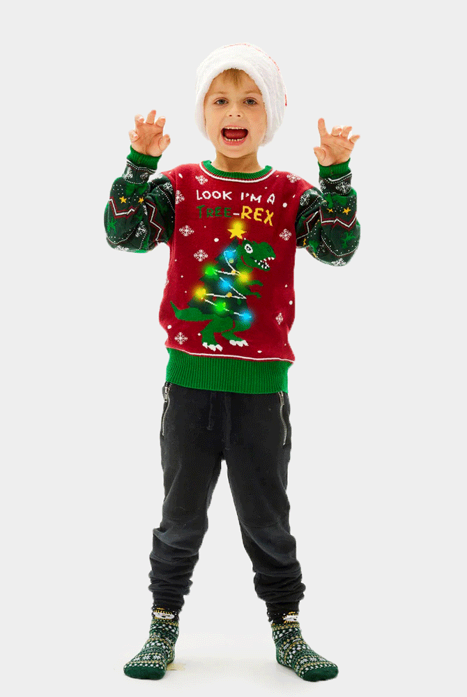Suéter de Navidad con Luces LED para Niño Christmas Tree-Rex