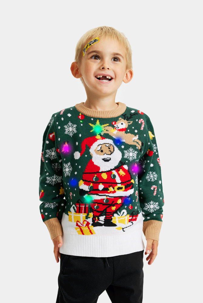 Suéter de Navidad con Luces LED Niño Papá Noel hecho un Lío