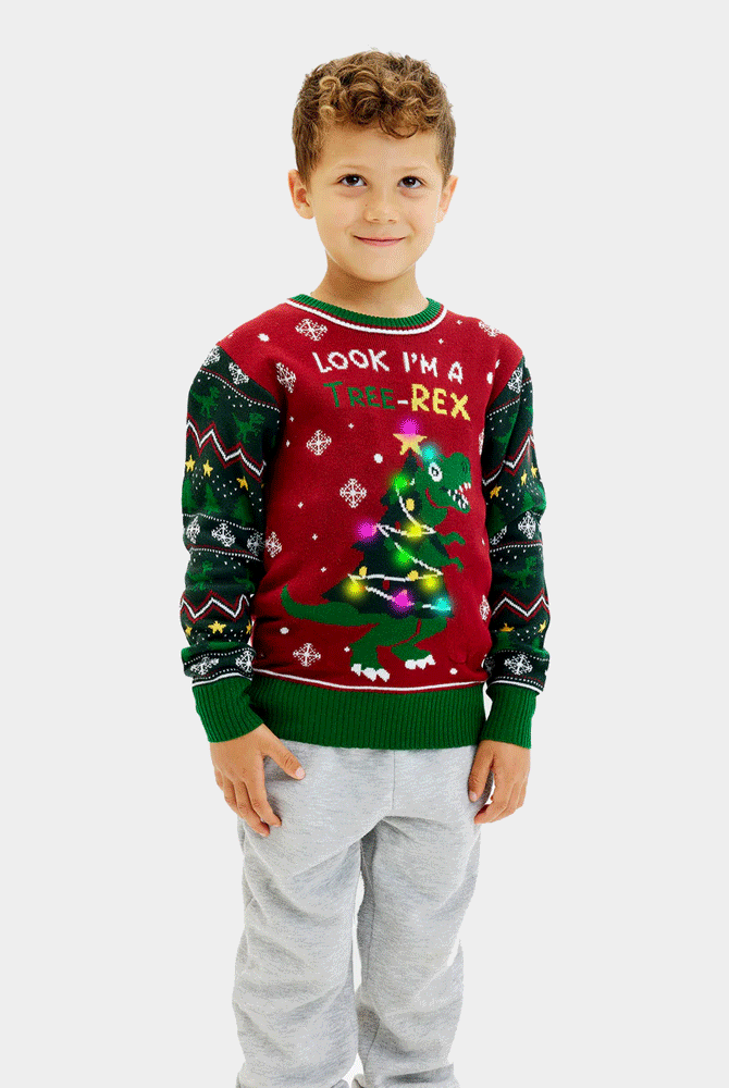 Suéter de Navidad con Luces LED para Niño Tree-Rex Christmas