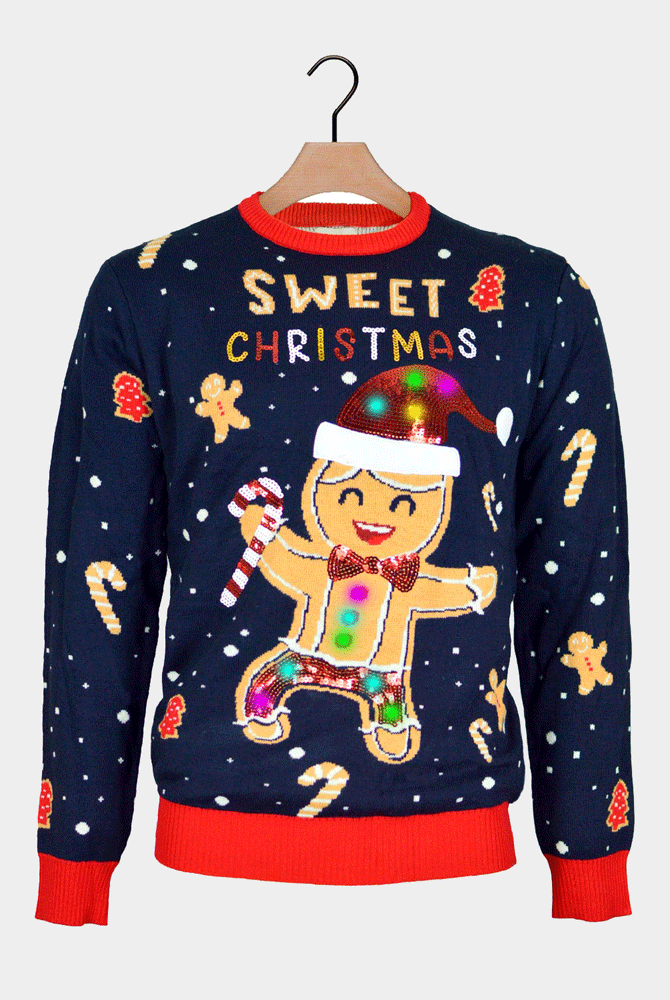 Suéter de Navidad con Luces LED para Familia Azul Ginger Cookie
