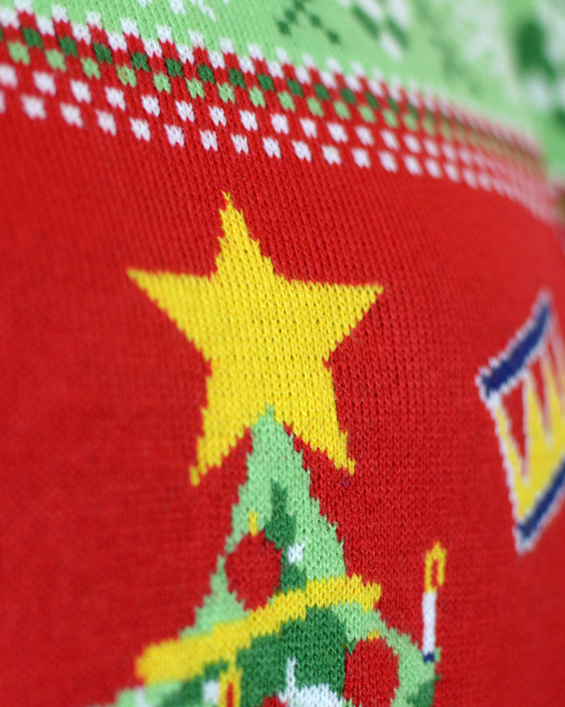 Suéter de Navidad con Luces LED para Familia Rojo con Árbol Navidad Detalle estrella