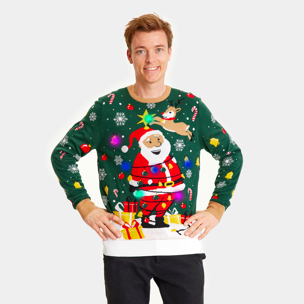 Suéter de Navidad con Luces LED Hombre Papá Noel hecho un Lío