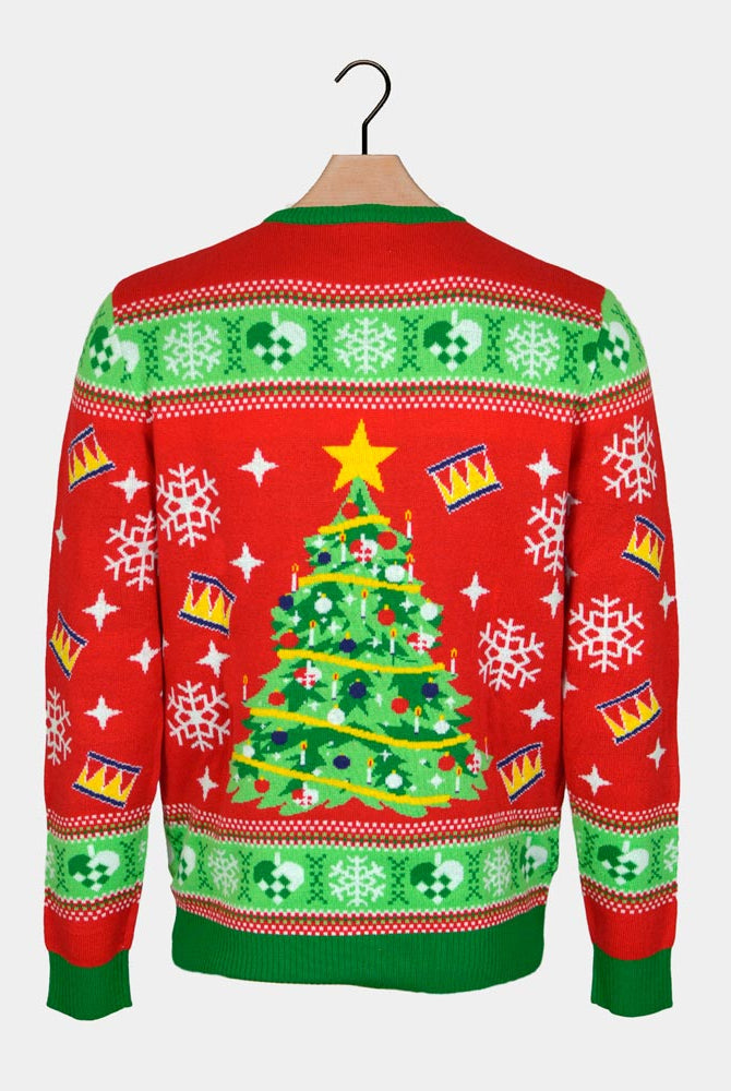 Suéter de Navidad con Luces LED para Hombre Rojo con Árbol Navidad espalda