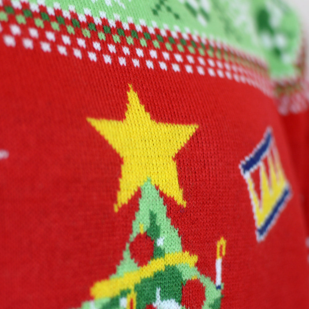 Suéter de Navidad con Luces LED para Niña y Niño Rojo Árbol Navidad Detalle Estrella