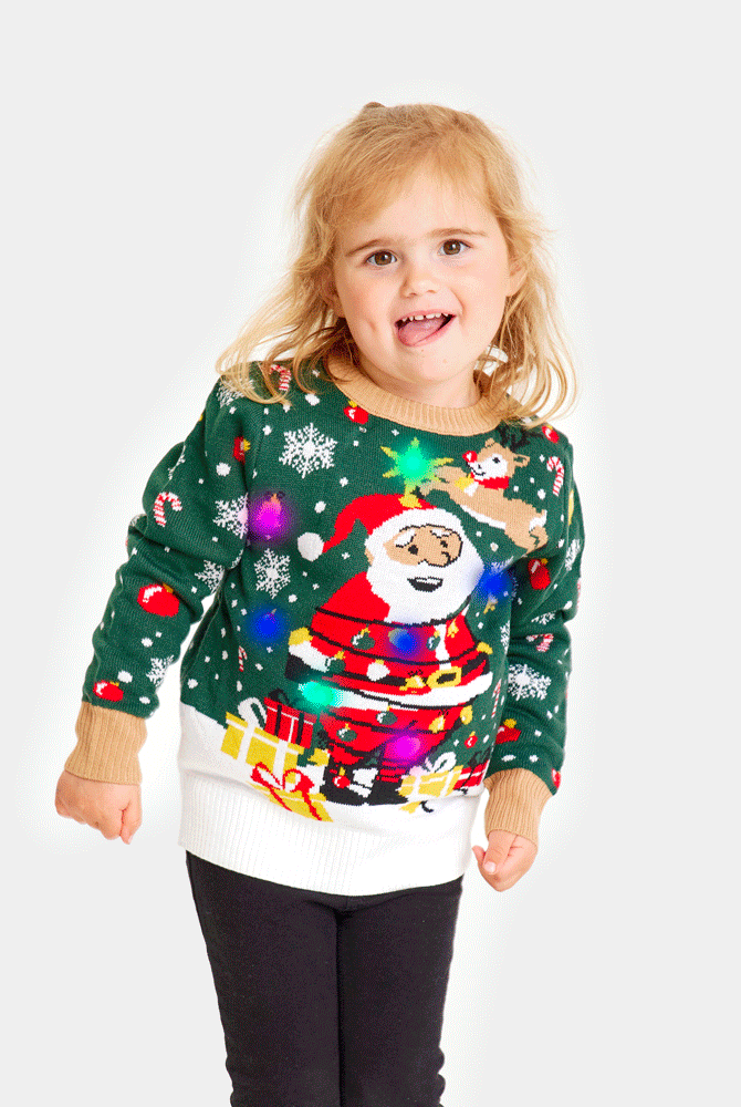 Suéter de Navidad con Luces LED Niña Papá Noel hecho un Lío