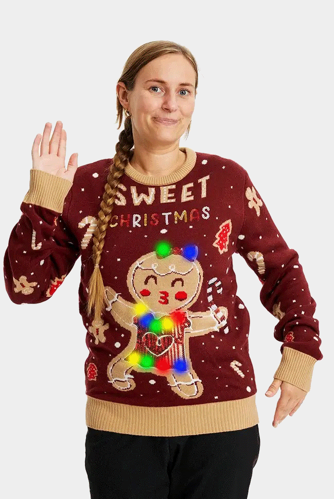 Ginger Cookie Suéter de Navidad con Luces LED Mujer Rojo