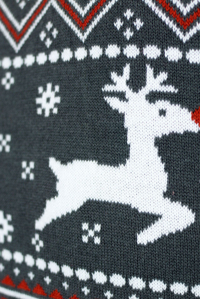 Suéter de Navidad de cuello alto Hombre Gris Algodón Orgánico Renos