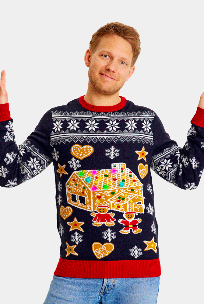 Suéter de Navidad de Luces LED para Familia Casa Gingerbread Hombre