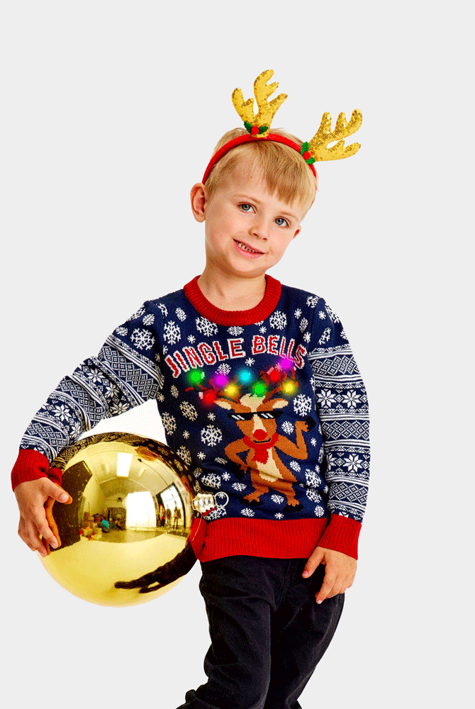 Suéter de Navidad de Luces LED para Familia Jingle Bells Niño