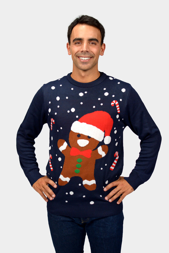 Suéter de Navidad para Familia Azul Gingerbread Hombre