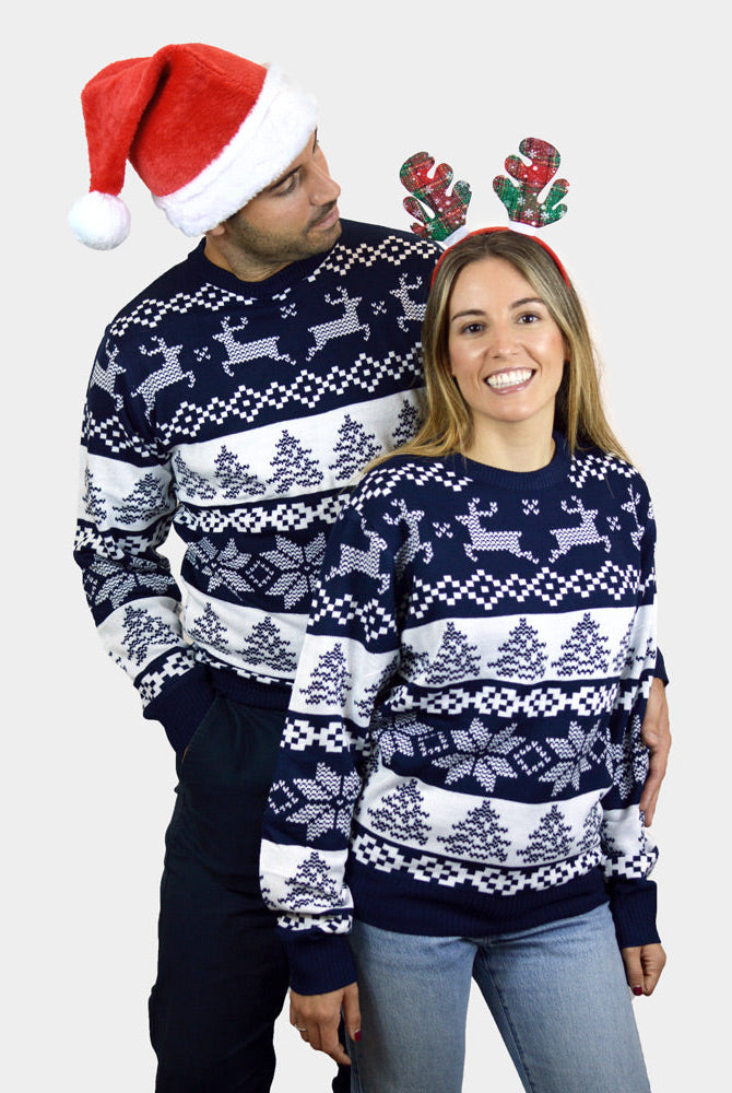 Suéter de Navidad para Familia Azul Polo Norte pareja