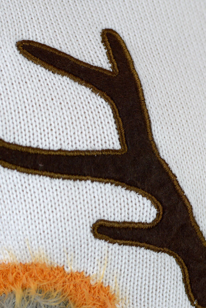 Suéter de Navidad para Familia Blanco con Reno 3D Peludo Detalle Cuernos