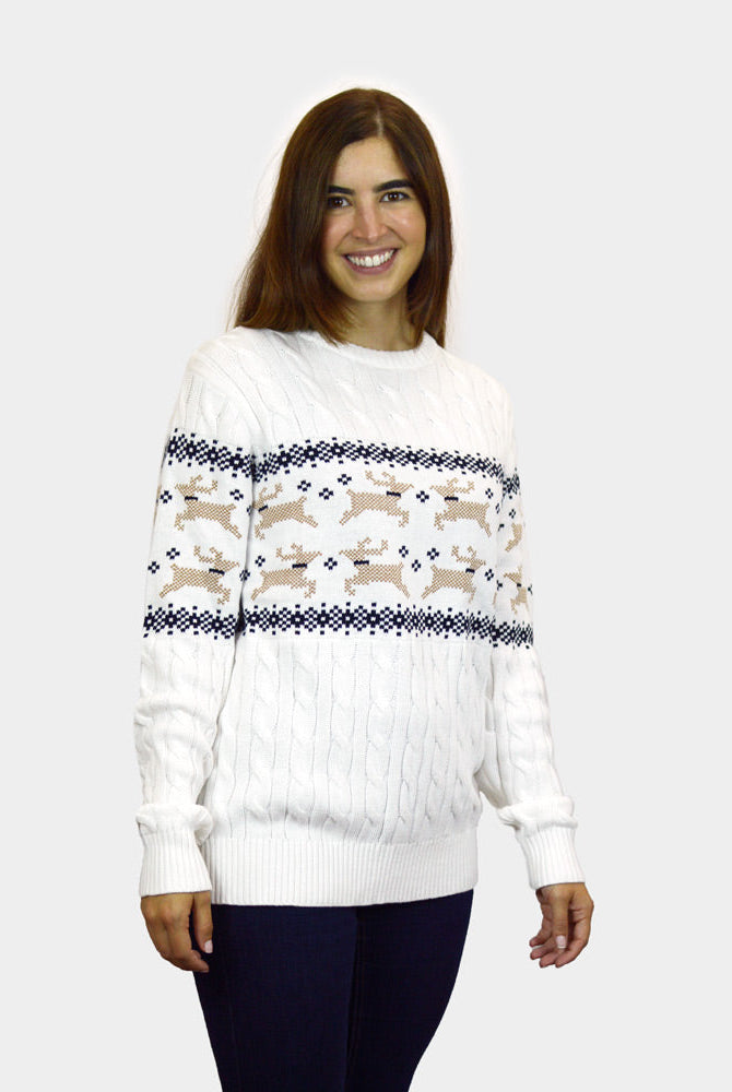 Suéter de Navidad para Familia Elegante Blanco Alaska mujer
