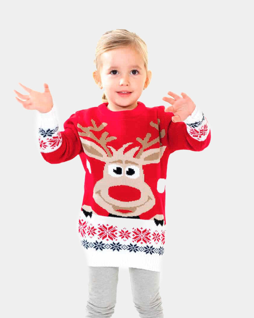 Suéter de Navidad Familia Rojo con Reno