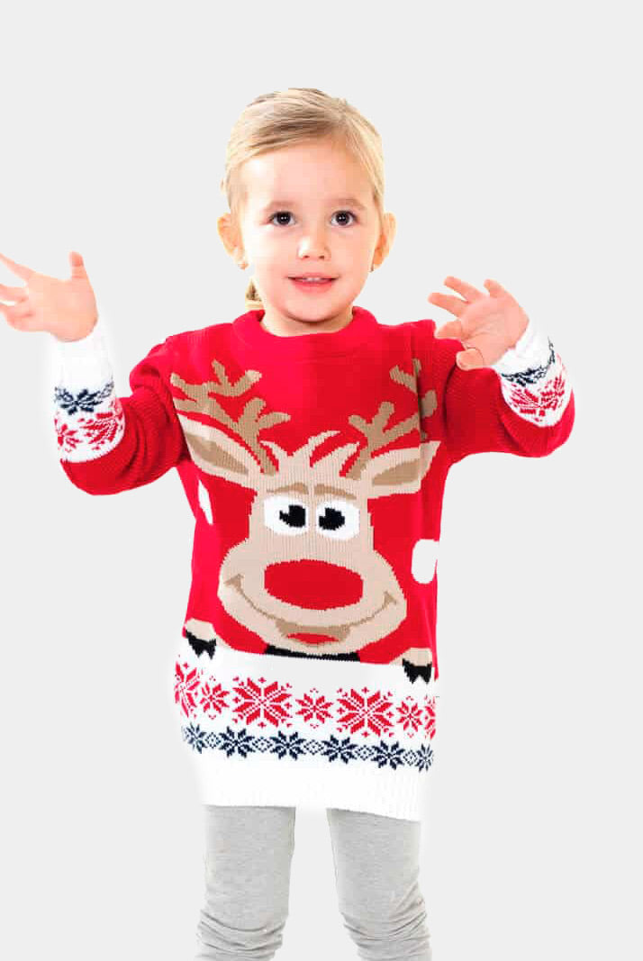 Suéter de Navidad Familia Rojo con Reno