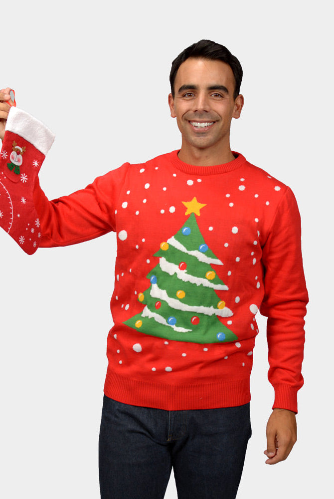 Suéter de Navidad hombre Familia Rojo Árbol de Navidad