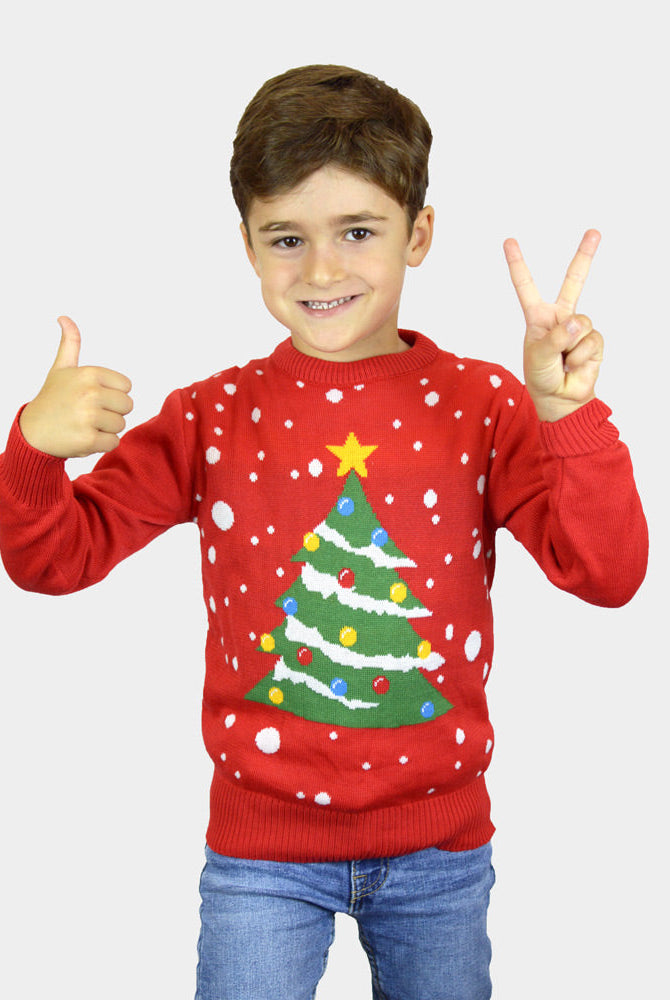 Suéter de Navidad ninos Familia Rojo Árbol de Navidad