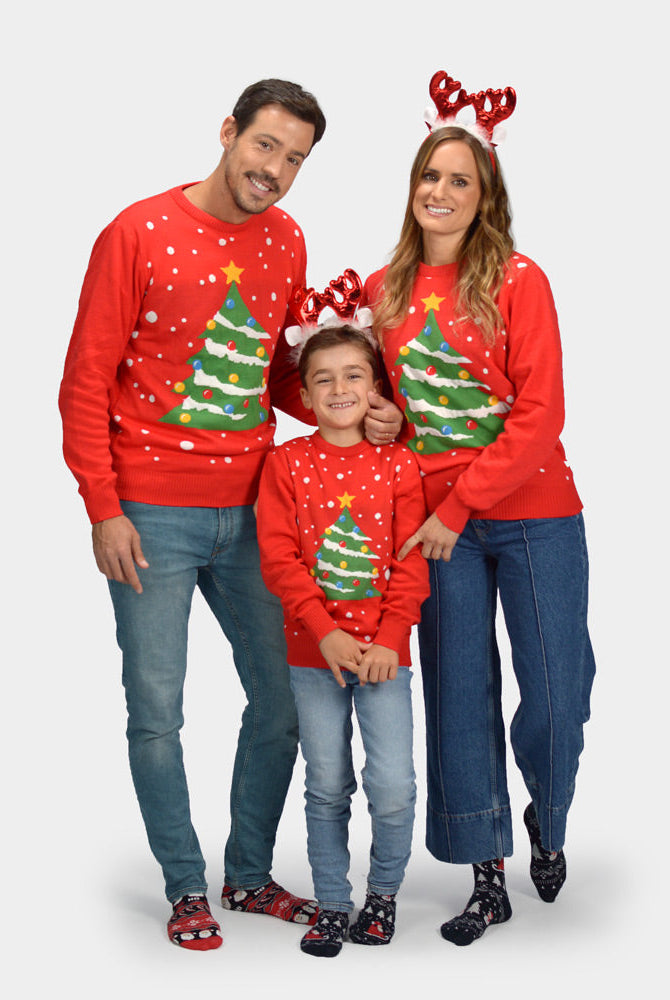 Suéter de Navidad para Familia Rojo Árbol de Navidad