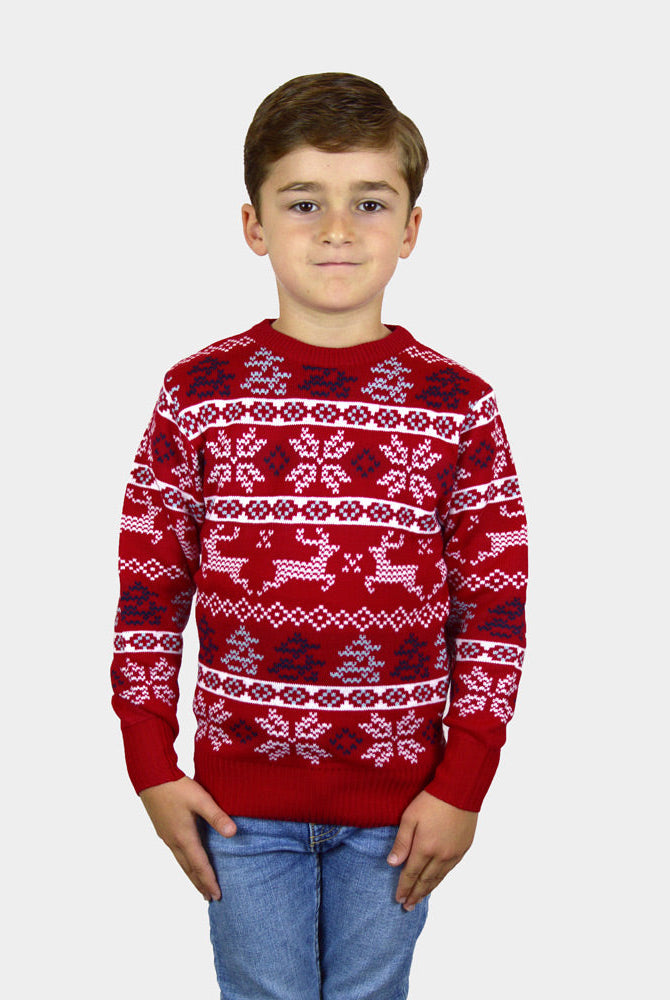Suéter de Navidad para Familia Rojo Clásico Estrellas Polares Niño