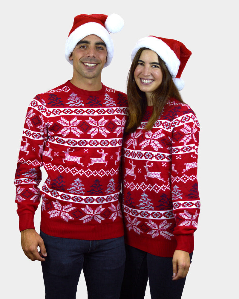 Suéter de Navidad para Familia Rojo Clásico Estrellas Polares Pareja