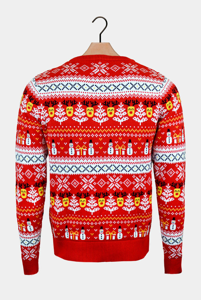 Suéter de Navidad Familia Algodón Orgánico Rojo Muñecos de Nieve Cenefas