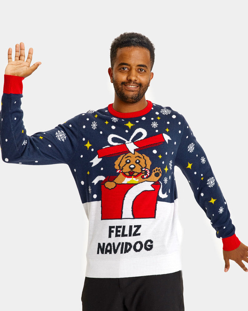 Suéter de Navidad para Familia Feliz Navidog Hombre
