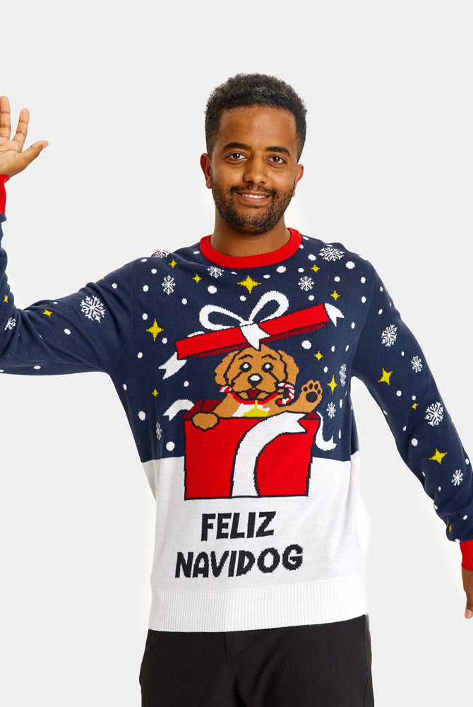 Suéter de Navidad para Familia Feliz Navidog Hombre