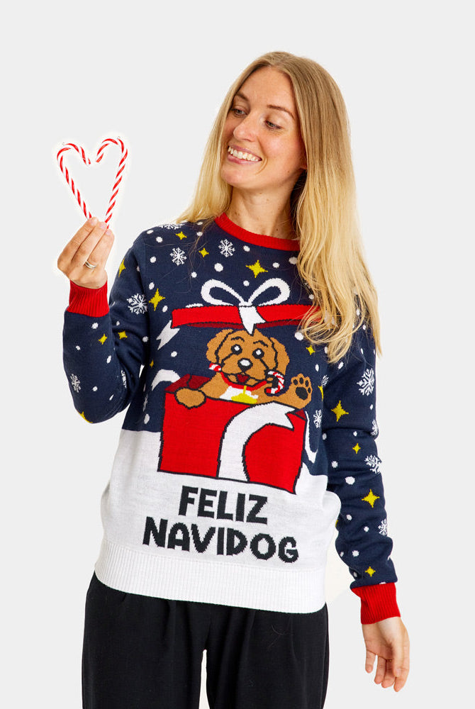 Suéter de Navidad para Familia Feliz Navidog Mujer