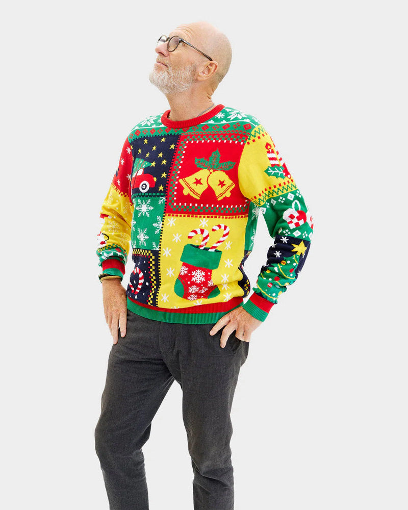 Suéter de Navidad para Hombre Algodón Orgánico Patchwork