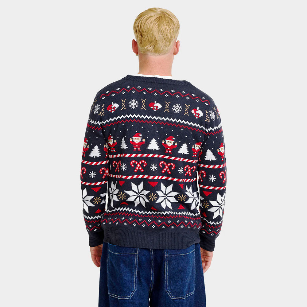 Suéter de Navidad para Hombre Cárdigan Azul Polares Estrellas